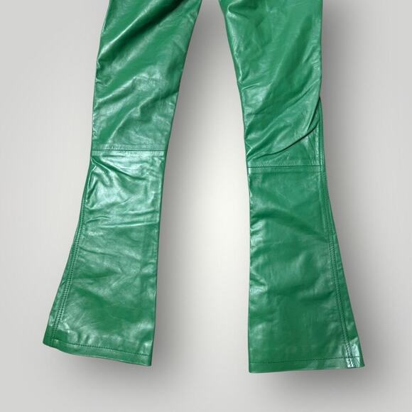 NYRVA Green Genuine Leather Flare Pants Size 28 High Waist Retro Y2K- L34 - Picture 7 of 11
